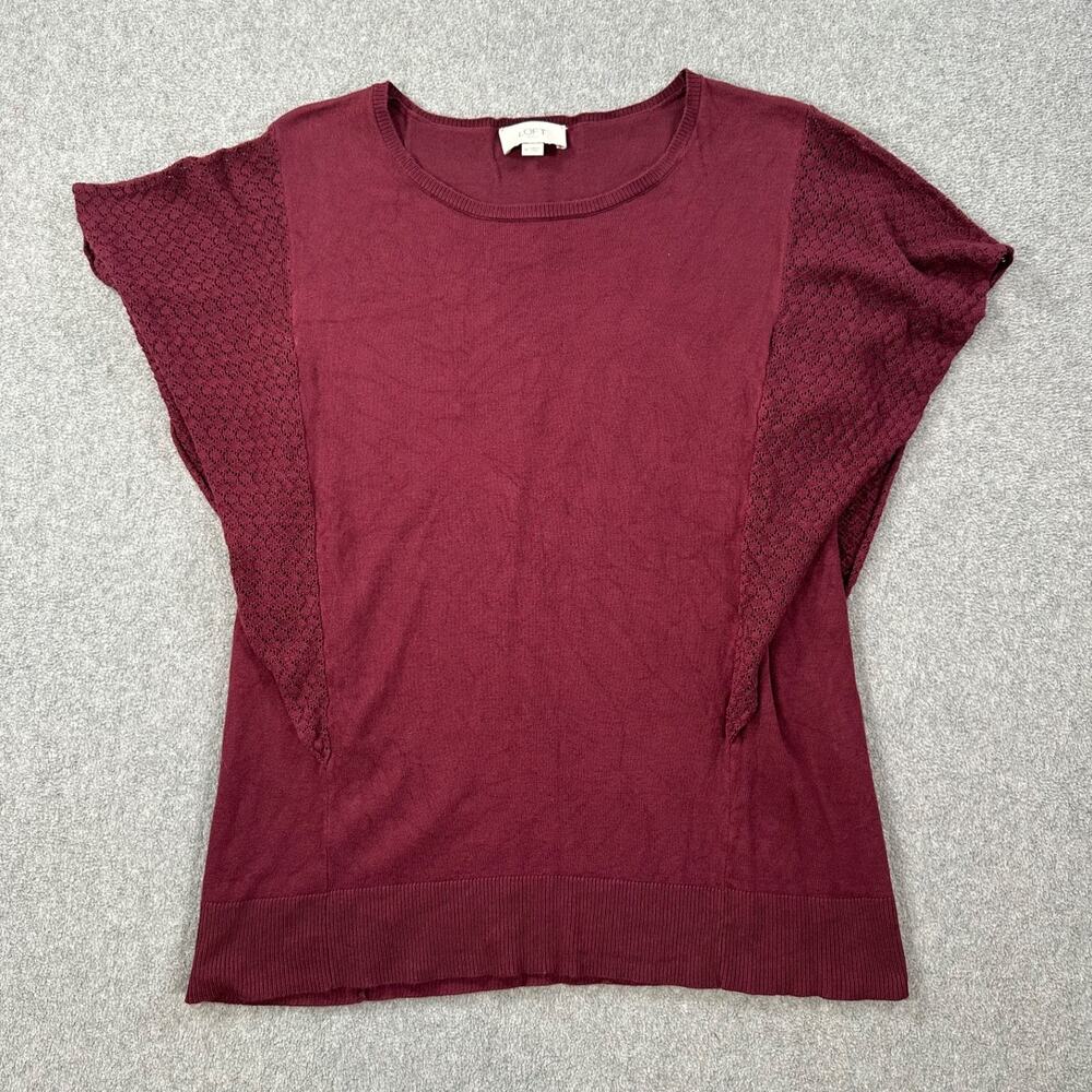 LOFT Outlet Burgundy Lace Sleeve Sweater Top Women's Medium Knit Crew Neck